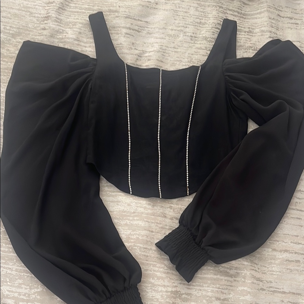 Black Women's Top with Rhinestone Detail
